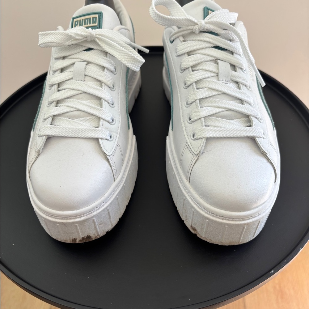 Puma White Platform Sneakers with Teal Highlights
